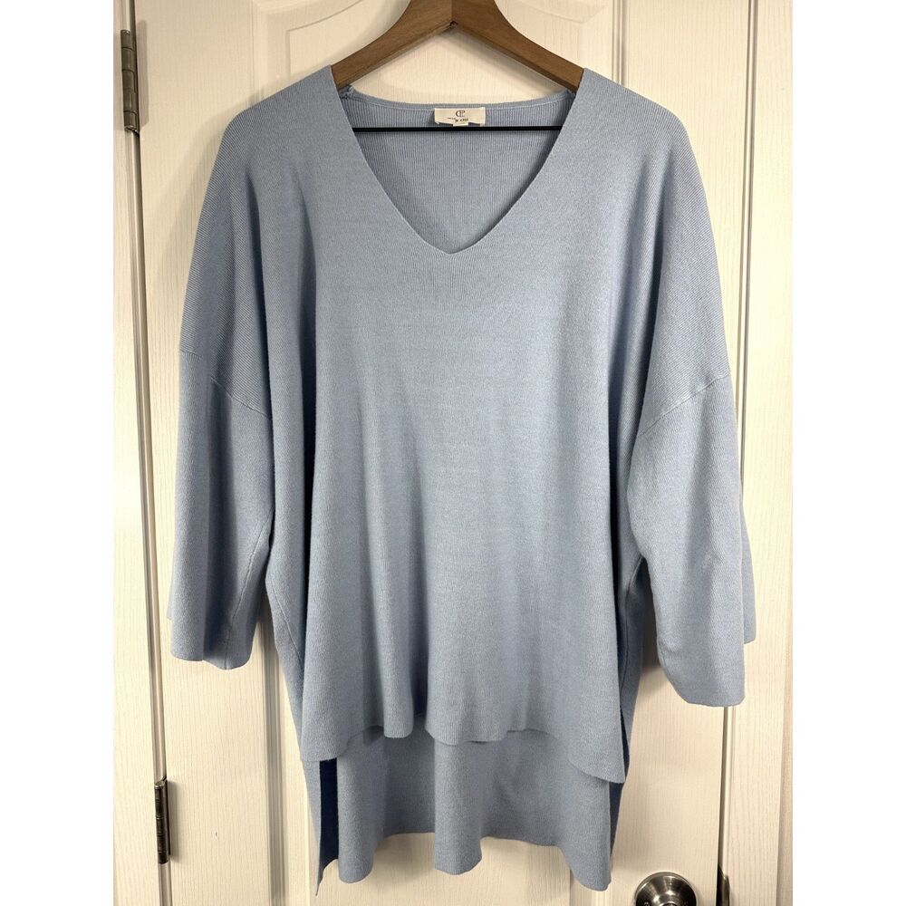 P Cill V Neck Tunic Sweater Womens Large Blue Oversized Hi Low Slouchy